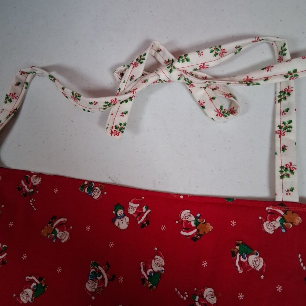 Handmade Patchwork Christmas Apron Santa Claus Wreath French Horn One Size - Picture 11 of 16